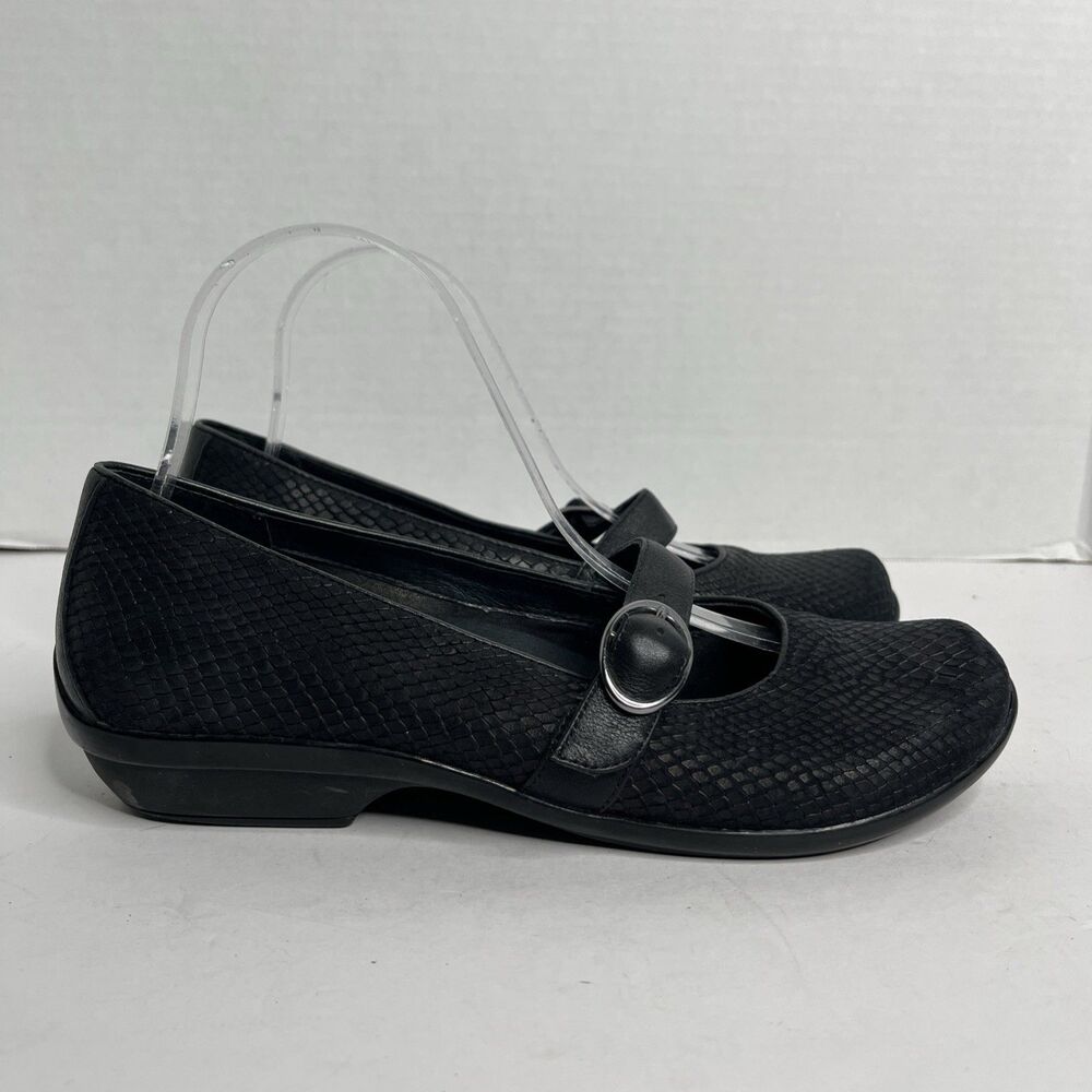 Dansko Orla Mary Jane Comfort Shoes Buckle Flats Black Snakeskin SZ 40 9.5 10
